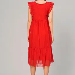 KALINI Self Design Square Neck Flutter Sleeve Georgette A-Line Midi Dress image 5
