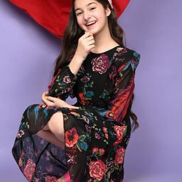 LilPicks Girl Black Floral Georgette Dress-image-47