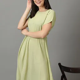 SHOWOFF Round Neck Crepe Fit & Flare Dress-image-42