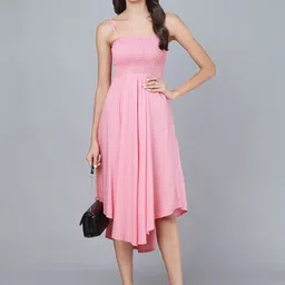 Vastralay Women Pink Viscose Rayon Shoulder Straps Midi Dress-picture-18
