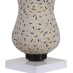 Devansh White & Red Square Shaped Wooden Table Lamp With Mosaic Design Glass Shade image 3