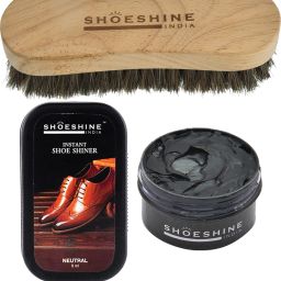 SHOESHINE Black Shoe Cream and Neutral Shoe Shiner with Shoe Brush Shoe Care Kit-image-9