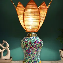 Devansh Beige Textured Glass Traditional Abstract Shaped Table Lamp image 3