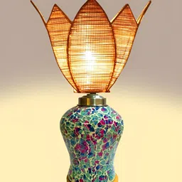 Devansh Beige Textured Glass Traditional Abstract Shaped Table Lamp image 2