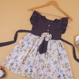 BAESD Girls Floral Printed Tie Up & Bow Satin Fit & Flare Dress-image-6