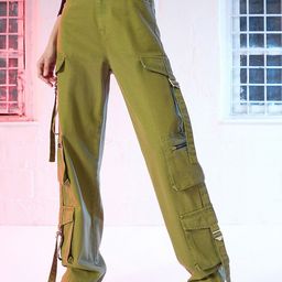 SASSAFRAS Women Green Straight Fit High-Rise Clean Look Pure Cotton Cargo Jeans-image-82