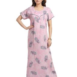 NIGHT QUEEN Square Neck Short Sleeves Printed Maxi Nightdress-image-95