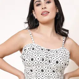 Ramas Geometric Printed Shoulder Straps Cotton Fitted Top-picture-58