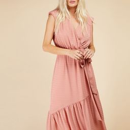 Little Mistress Self Checked Mock Wrap Midi Dress with Belt-image-60