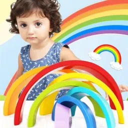 7Pcs Wooden Rainbow Stacking Game Learning Toy Geometry Building Blocks Nesting Stacker Colourful Educational Toys Puzzle-9