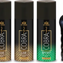 Cobra Deo Live (2Pcs), Cobra Deo Sport Deodorant Body Spray 150ML Each and Cobra Perfume 15Ml-16