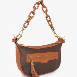 Carlton London Tan Colourblocked Structured Handheld Bag with Tasselled image 3