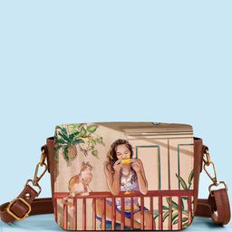 Kalankit Graphic Printed Vegan Leather Zip detail Sling Bag-image-51