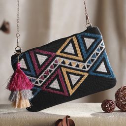 Priyaasi Black Geometric Sling Bag with Tasselled-32