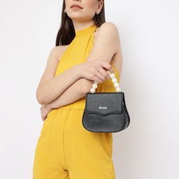 KLEIO Pearl Beaded Top Handle Mini Hand Bag With Sling-image-89