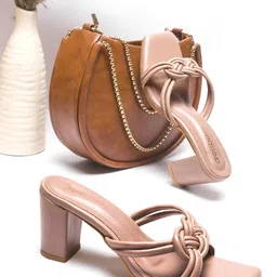 DressBerry Nude-Coloured Open Toe Block Heels-20