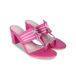 KIRAVI Braided Open Toe Block Heels With Tassels-6