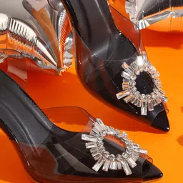 GNIST Embellished Peep Toe Block Heels-14
