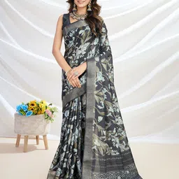 Mitera Floral Printed Tussar Saree With Blouse Piece-picture-11