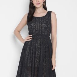 Porsorte Women Navy Blue Self-Design Dress-image-32