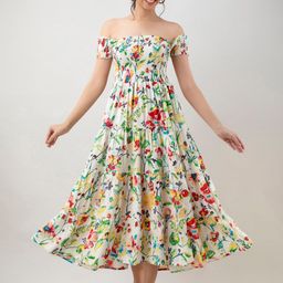 Aawari Women Floral Off-Shoulder Midi Dress-picture-28