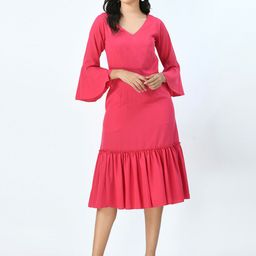 V&M Pink Crepe Drop-Waist Midi Dress-image-83