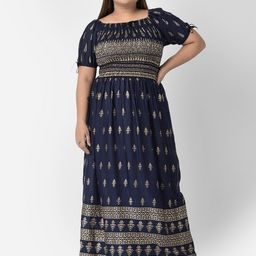 VELDRESS Women Navy Blue & Gold-Toned Ethnic Motifs Maxi Dress-28