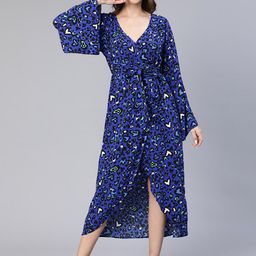 Oxolloxo Floral Printed V-Neck Midi Wrap Dress-image-97