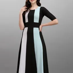 LONDON BELLY Women Black & White Colourblocked Midi Dress-image-2