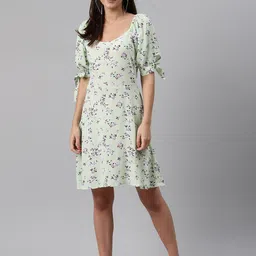 Trend Arrest Women Green Floral A-Line Dress-image-81