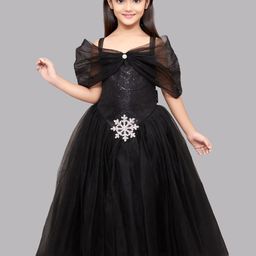 Pink Chick Girls Black Off-Shoulder Net Maxi Dress-picture-17