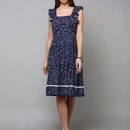 aturabi Floral Printed Sleeveless Fit and Flare Square Neck Dress-image-57