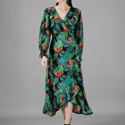 Amagyaa Women Green Floral Midi Dress-picture-49