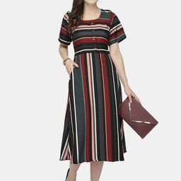 Aarsha Multicoloured Striped Crepe Midi Dress-12