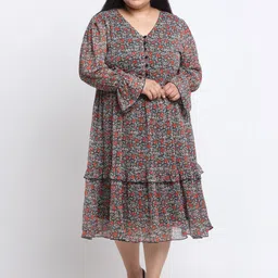 sindrellastorie Women Plus Size Floral Printed Georgette Midi Dress-picture-12