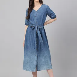 Janasya Women Denim Solid Straight Western Dress-image-58