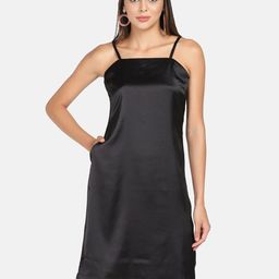PowerSutra Women Black Satin A-Line Dress-image-49