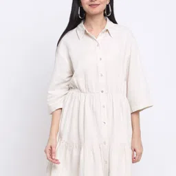 SiaVira Women Off White Shirt Dress-image-10
