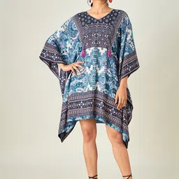 The Kaftan Company Women Blue Ethnic Motifs Kaftan Dress-image-54