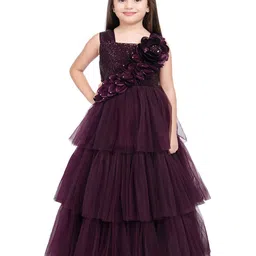BETTY Burgundy Embellished Net Maxi Dress-image-15