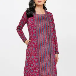 Global Desi Pink Ethnic Motifs A-Line Dress-image-36