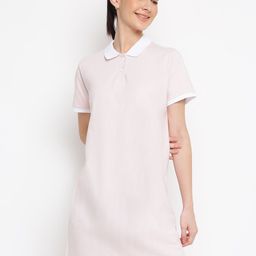 Belliskey Women Peach & White Solid A-Line Cotton Dress-image-15