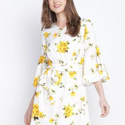 DRAAX Fashions Floral Printed V-Neck Bell Sleeves A-Line Mini Dress-image-53