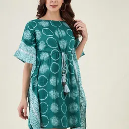 The Kaftan Company Women Green Shibori Tie & dye Kaftan Dress-image-37