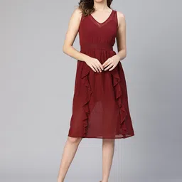 Oxolloxo Maroon A-Line Ruffle Dress-picture-51