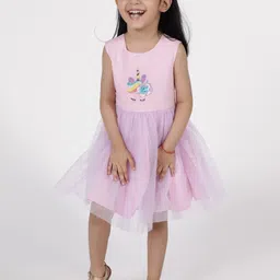 A Little Fable Girls Lavender Round Neck Fit And Flare Dress-image-11