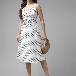 The Roadster Lifestyle Co Women Polka Dots Printed Cut-Outs A-Line Midi Dress-image-87