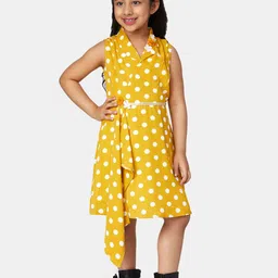 Peppermint Girls Mustard Yellow Polka Dots Printed Wrap Dress-image-68