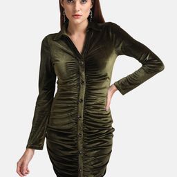 Kazo Olive Green Velvet Bodycon Dress-image-1