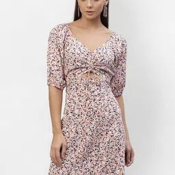 aayu Women Peach-Coloured Floral Crepe Sheath Dress-image-5